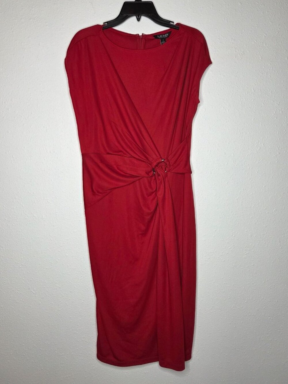 Lauren Ralph Lauren Ring-Trim Jersey Cap-Sleeve Dress - Madison Red